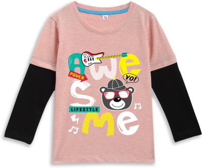 Superb Starling Boys & Girls Self Design Pure Cotton Regular T Shirt(Orange, Pack of 1)