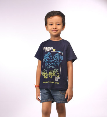 kidzay Boys Typography, Printed Cotton Blend Regular T Shirt(Multicolor, Pack of 1)