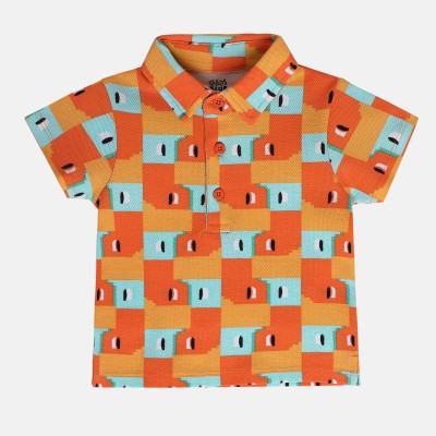 MINI KLUB Baby Boys Printed Cotton Blend Regular T Shirt(Orange, Pack of 1)