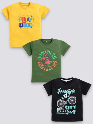 carrydreams Boys Printed Pure Cotton Regular T Shirt(Multicolor, Pack of 3)
