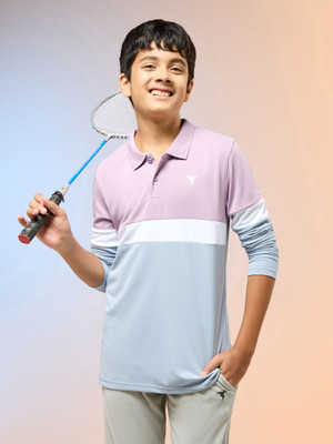 TECHNOSPORT Boys Colorblock Polyester Slim T Shirt(Light Blue, Purple, Pack of 1)