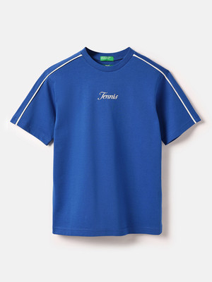 United Colors of Benetton Boys Typography Pure Cotton Regular T Shirt(Blue, Pack of 1)