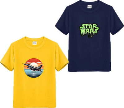 illovation Boys Printed Pure Cotton Regular T Shirt(Multicolor, Pack of 2)