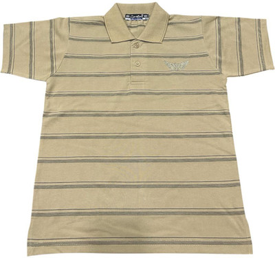 Carlos Boys Striped Cotton Blend Regular T Shirt(Blue, Pack of 1)