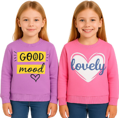Miss & Chief Girls Printed Cotton Blend Regular T Shirt(Purple, Pink, Pack of 2)