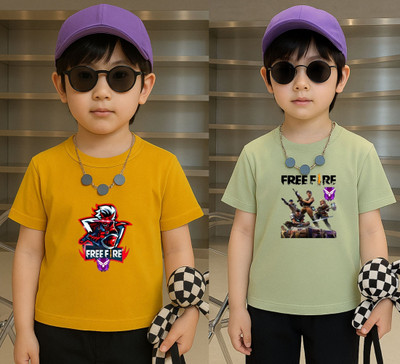 Lecowar Boys Printed Polyester Regular T Shirt(Yellow, Green, Pack of 1)