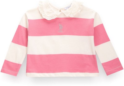 U.S. POLO ASSN. Baby Girls Striped Pure Cotton T Shirt(Pink, Pack of 1)