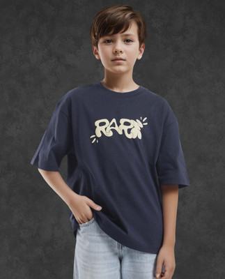 Rare Ones Boys Printed Cotton Blend Oversized T Shirt(Dark Blue, Pack of 1)