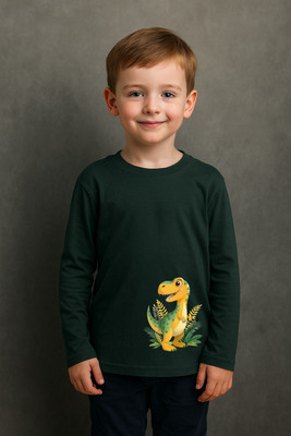 SpiceWardrobe Boys & Girls Printed Pure Cotton Regular T Shirt(Green, Pack of 1)