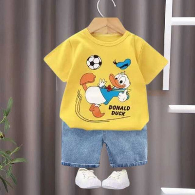 CosTheeta Baby Boys & Baby Girls Printed Pure Cotton Regular T Shirt(Yellow, Pack of 1)