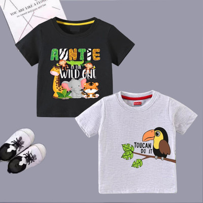 DRUZZEE Baby Boys & Baby Girls Printed Cotton Blend Regular T Shirt(Multicolor, Pack of 2)