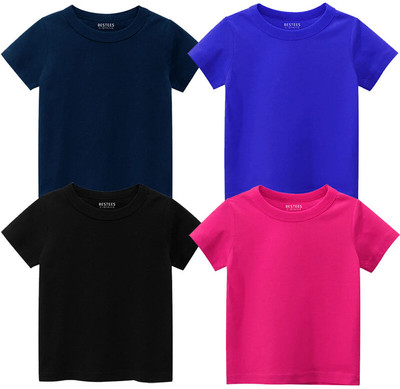 BESTEESCLOTHING Baby Boys & Baby Girls Solid Pure Cotton Regular T Shirt(Multicolor, Pack of 4)