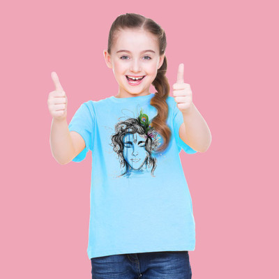 Mahifashion trend Girls Printed Polyester Oversized T Shirt(Blue, Pack of 1)