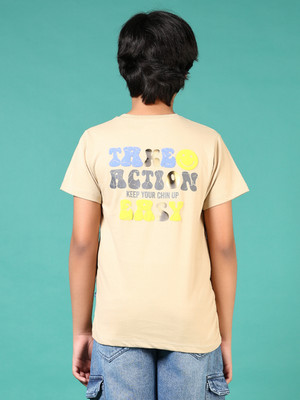 V-MART Boys Printed Cotton Blend Regular T Shirt(Beige, Pack of 1)