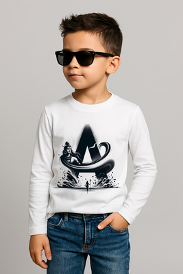 ORANGRMOON Boys & Girls Printed Polyester Regular T Shirt(White, Pack of 1)