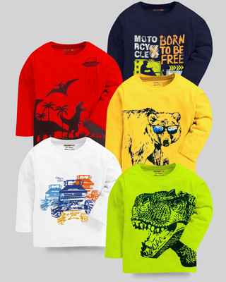 Kuchipoo Boys Printed Cotton Blend Regular T Shirt(Multicolor, Pack of 5)