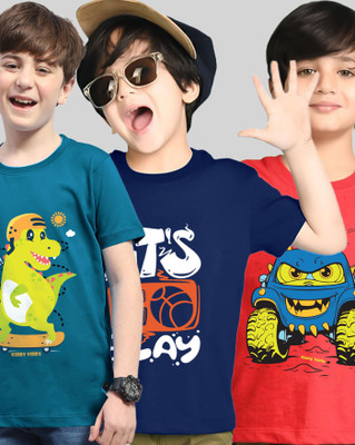 AOOSH Boys Graphic Print Cotton Blend Regular T Shirt(Dark Blue, Pack of 1)