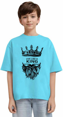 Doomee Boys Printed Pure Cotton Oversized T Shirt(Light Blue, Pack of 1)