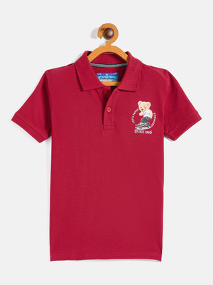 DUKE Boys Solid Cotton Blend Slim T Shirt(Red, Pack of 1)