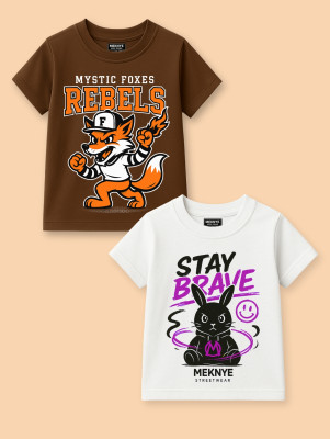 MEKNYE KIDS Boys Printed Pure Cotton Regular T Shirt(Multicolor, Pack of 2)