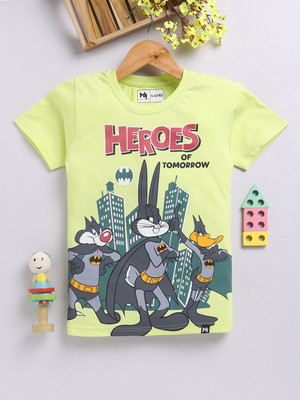 YK X Minute Mirth Boys Printed Cotton Blend Regular T Shirt(Yellow, Pack of 1)