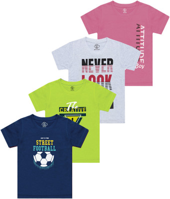 MIST N FOGG Boys Printed Cotton Blend Regular T Shirt(Multicolor, Pack of 4)
