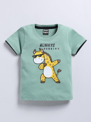 Gentle Giggles Baby Boys & Baby Girls Cartoon Pure Cotton Regular T Shirt(Blue, Pack of 1)