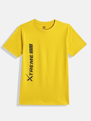HRX by Hrithik Roshan Boys Printed Cotton Blend Regular T Shirt(Yellow, Pack of 1)