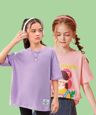 QUIN FLETCHER Girls Graphic Print Pure Cotton Oversized T Shirt(Multicolor, Pack of 2)