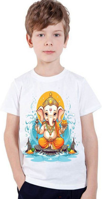 Kp Printofashions Boys & Girls Graphic Print Polyester Regular T Shirt(White, Pack of 1)