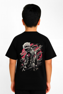 BHAIJIFASHION Boys Printed, Self Design, Graphic Print Cotton Blend Oversized T Shirt(Black, Pack of 1)