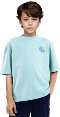 Rare Ones Boys Graphic Print Cotton Blend Oversized T Shirt(Light Blue, Pack of 1)