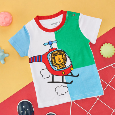 Pantaloons Baby Baby Boys Printed Pure Cotton Regular T Shirt(Multicolor, Pack of 1)