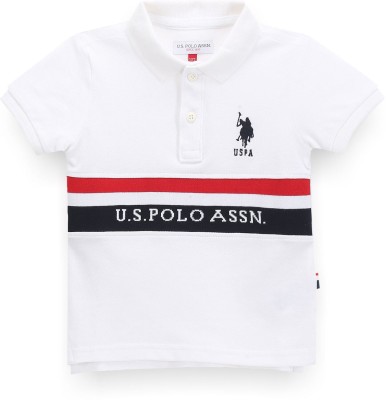 U.S. POLO ASSN. Boys Striped Cotton Blend Regular T Shirt(White, Pack of 1)