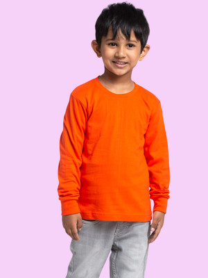 FBAR Boys Solid Pure Cotton Regular T Shirt(Orange, Pack of 1)