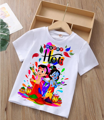 AAR STORE Boys & Girls Printed Polyester Regular T Shirt(White, Pack of 1)