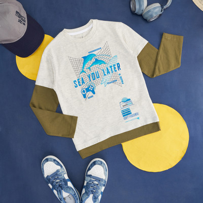 YU by Pantaloons Boys Printed Pure Cotton Regular T Shirt(Green, Pack of 1)