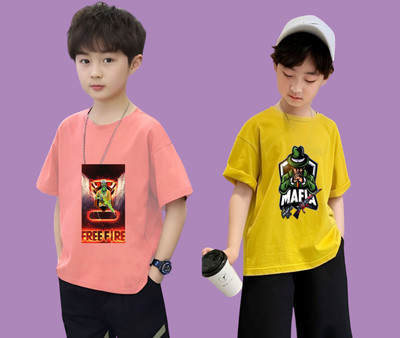 Lecowar Boys Printed Polyester Regular T Shirt(Multicolor, Pack of 1)