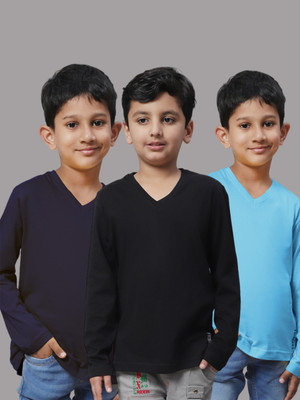 FRISKERS Boys Solid Pure Cotton Regular T Shirt(Black, Pack of 3)