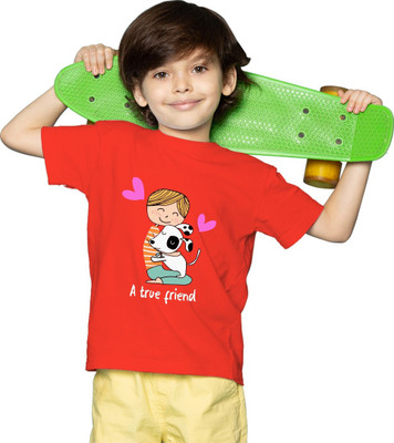 Zudys Boys Printed Pure Cotton Regular T Shirt(Red, Pack of 1)