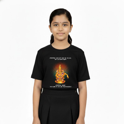 DEHCY Girls Printed Pure Cotton Regular T Shirt(Black, Pack of 1)