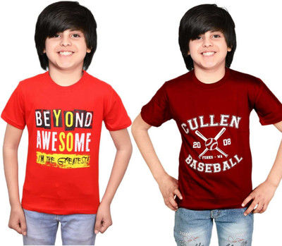 TADEO CREATION Boys Printed Cotton Blend Oversized T Shirt(Red, Maroon, Pack of 2)