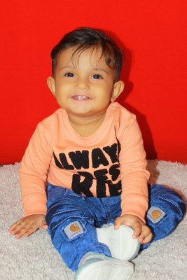 tinytraders Baby Boys Self Design Organic Cotton, Cotton Blend Slim T Shirt(Orange, Pack of 1)