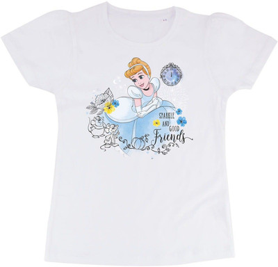 WYM TREND Girls Typography, Printed Pure Cotton Regular T Shirt(White, Pack of 1)