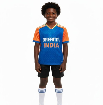 Smv Boys & Girls Printed Polyester Regular T Shirt(Blue, Pack of 1)