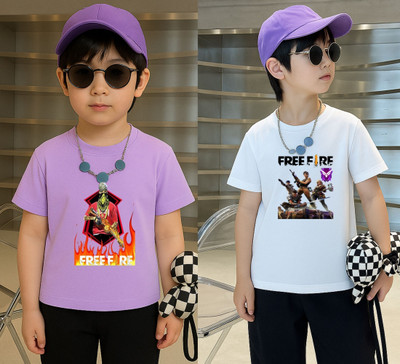 Lecowar Boys Graphic Print Polyester Regular T Shirt(Purple, White, Pack of 2)