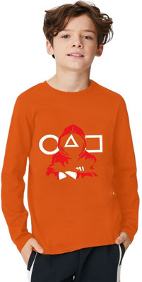 ENZIKO Boys Graphic Print Cotton Blend Regular T Shirt(Orange, Pack of 1)