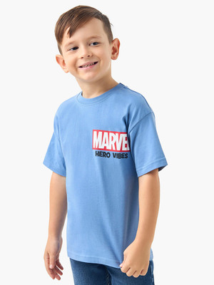 JUNIORS by Babyshop Boys Graphic Print Pure Cotton Regular T Shirt(Blue, Pack of 1)