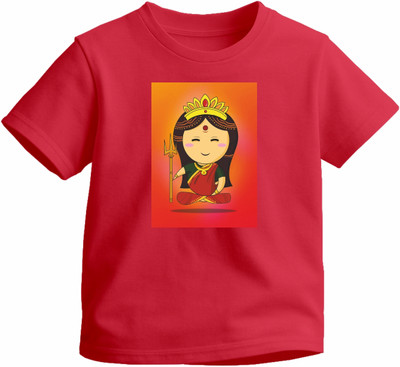 Luv My India Boys & Girls Printed Pure Cotton Regular T Shirt(Red, Pack of 1)