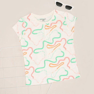 Pantaloons Junior Girls Printed Cotton Blend Regular T Shirt(Pink, Pack of 1)